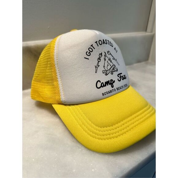 NWOT Rosarito Beach 2024 I Got Toasted At Camp Fox Trucker Hat Yellow White OS - Picture 2 of 2